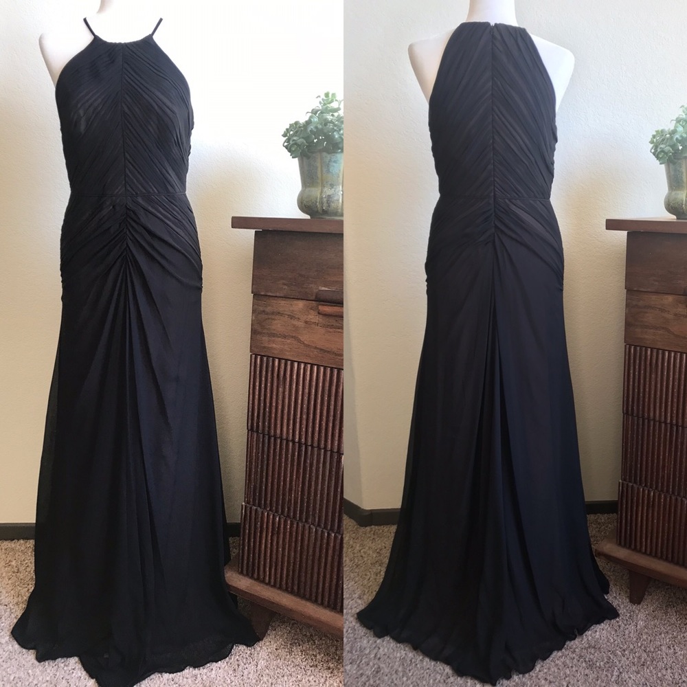 Vera Wang Black Chiffon Ruched Gown